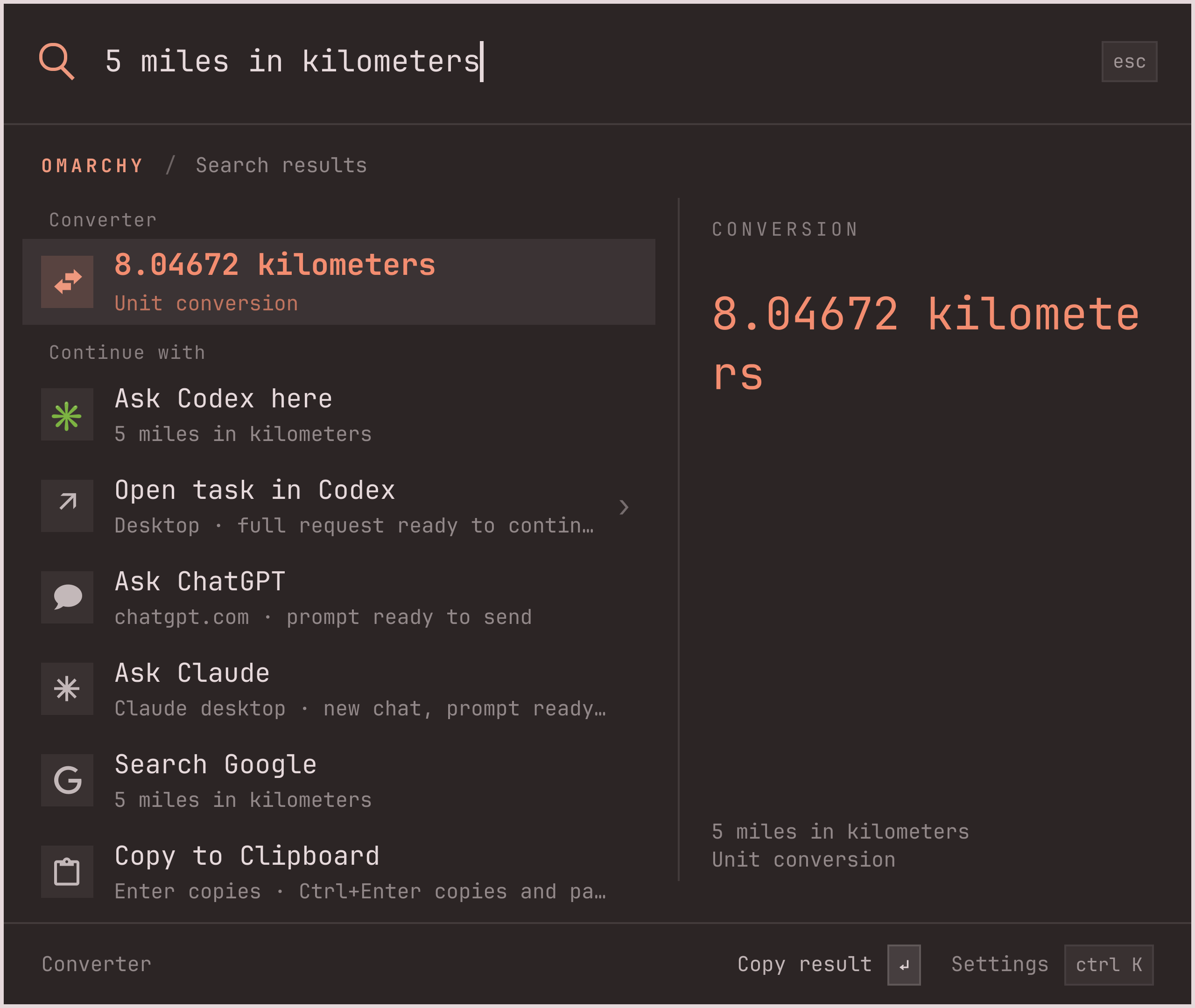 5 miles in kilometers answered with 8.04672 kilometers